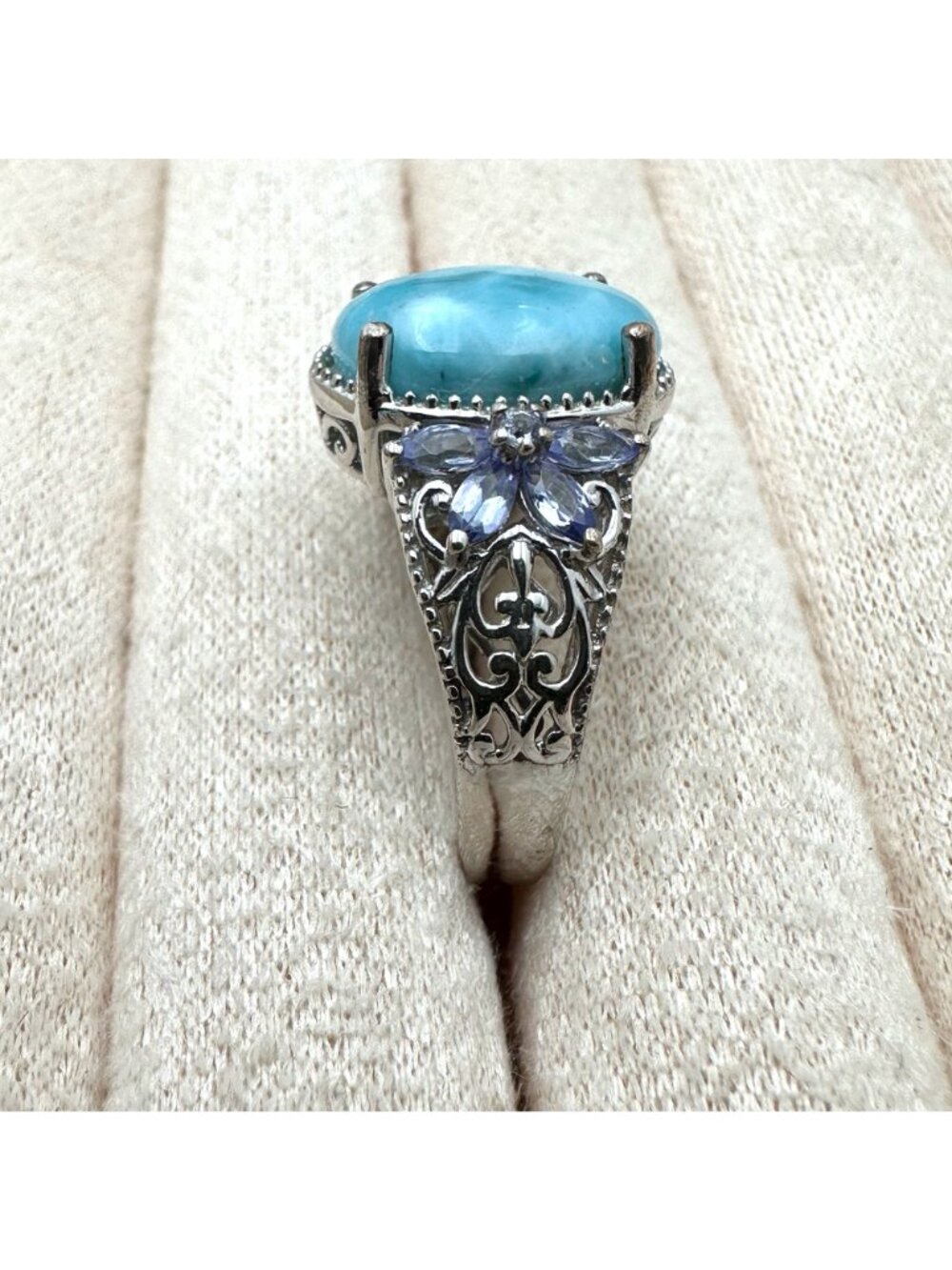 Chuck Clemency Ring Larimar Tanzanite Sterling Silver Size 8 - Picture 3 of 6